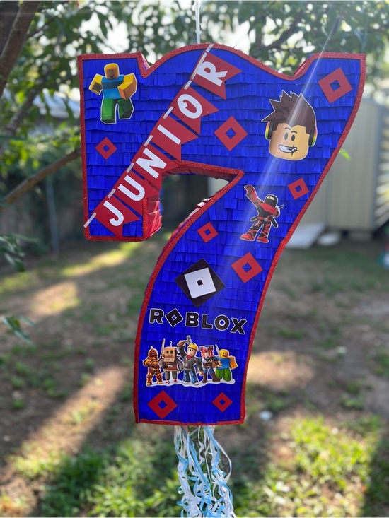 Handmade Other - Roblox Number 7 Piñata in Bright Blue for Kids' Parties